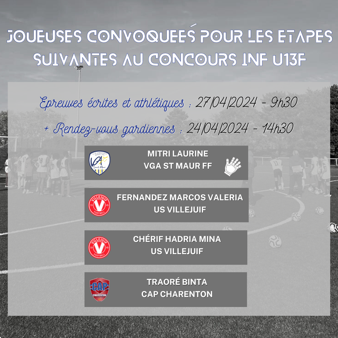 [ Concours INF U13F ] – DISTRICT DU VAL-DE-MARNE DE FOOTBALL